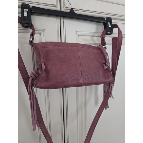 Lucky Brand Erma Crossbody Fringe Leather Purse Hobo Hippie Pink Decco Rose - Picture 5 of 14